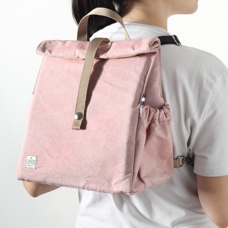 Ροζ Backpack με μπεζ λουράκια